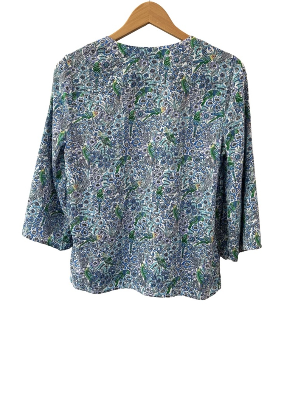 J. Jill Pleated Floral Parrot Linen Blend Popover top S petite blue white resort - Picture 2 of 8